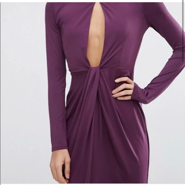 NWT ASOS plunge cut out slinky‎ maxi dress purple Sz 4 petite - Image 3
