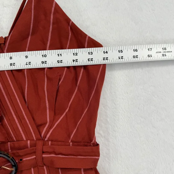 Womens Ruffle One Shoulder Wide Leg Striped Jumpsuit Rust Sz 0‎ XXXS - Image 3