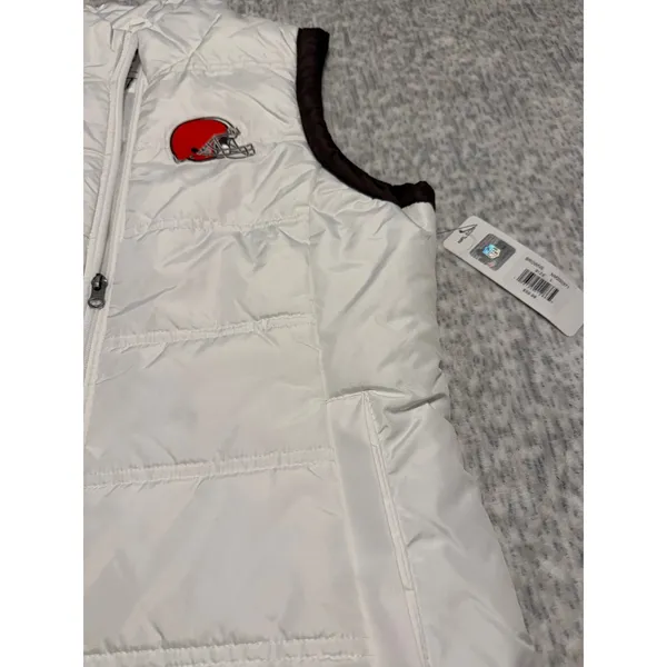 NFL Team Apparel Cleveland Browns Womens White Puffer‎ Vest L NFL Logo NWT - Image 2