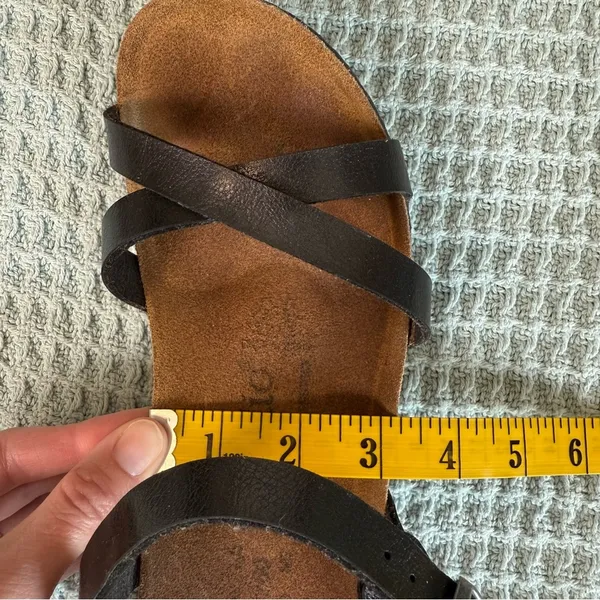 Papillio Birkenstock Womens Black Leather Sandals 9 Strappy Summer Wedge Shoes - Image 14