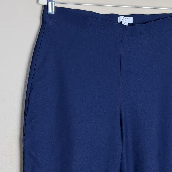 Crown & Ivy Pants Women Stretch Pull On Flare Workwear Trousers Size L Navy - Image 11