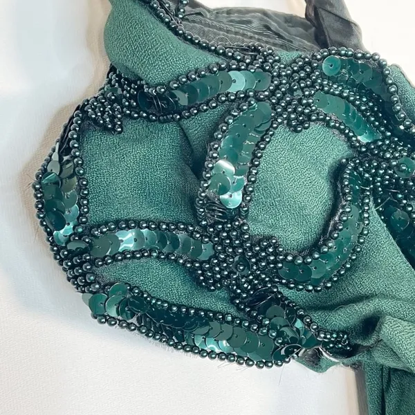 Vintage 90s Niki Originals Emerald Green Beaded Sequin Gown Dress Womens 8 - Image 5