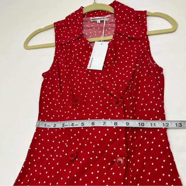 Reformation Leith Mini Dress 0‎ Sleeveless Polka Dot Red White Collar Button NEW - Image 7