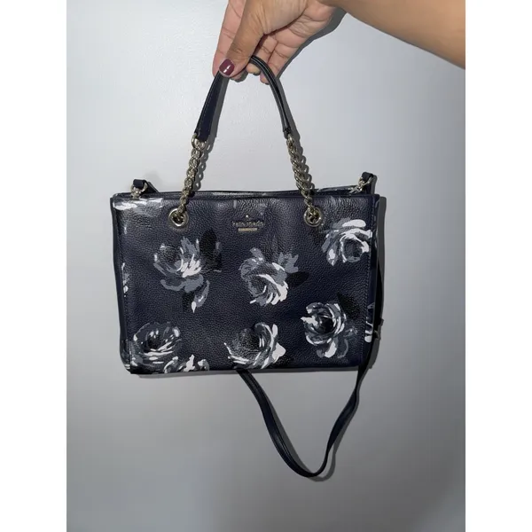 Kate Spade Briar Lane Night Rose Meena Satchel Crossbody Bag Purse Blue Leather - Image 2