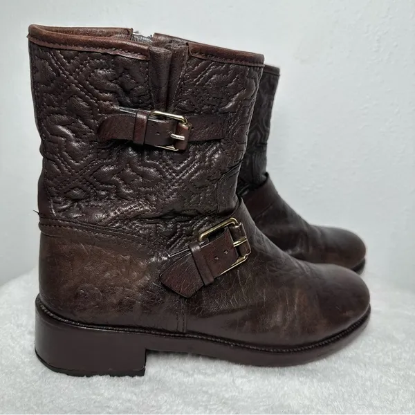 Tory Burch Chrystie Biker Boots Moto Bikercore Quilted Leather - Image 5