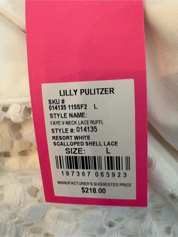 Lilly Pulitzer Faye Mini Dress Women L White NWT Scalloped Lace Ruffle V-Neck - Image 12