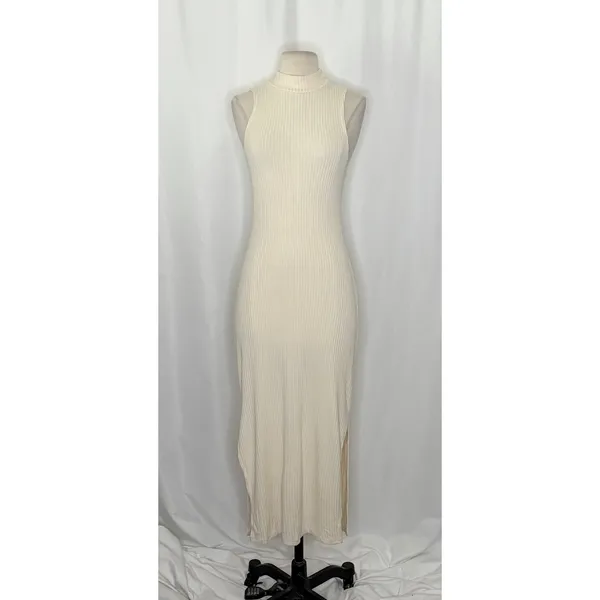 Anthropologie BEYOND YOGA Well Traveled Midi‎ Dress Solid Ivory Ribbed Medium - Image 2