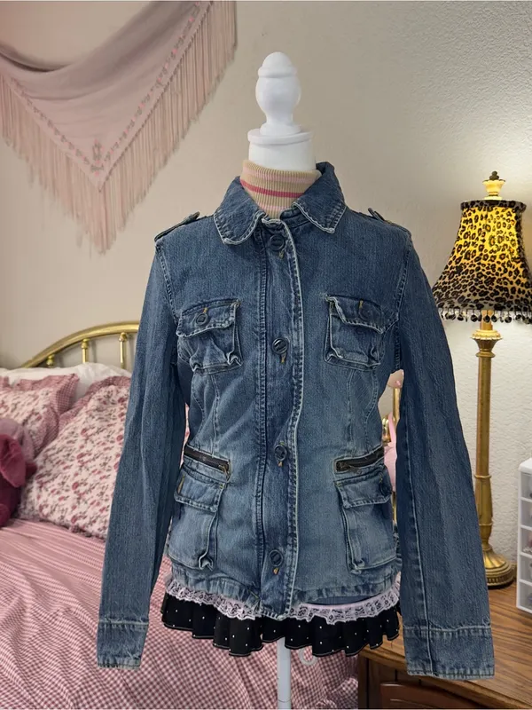 Y2K Old Navy Denim Utility Jacket - Blue - Image 4