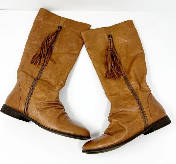 Steve Madden Travis Leather Pull On Tassel Boots Brown Sz 7 - Image 2