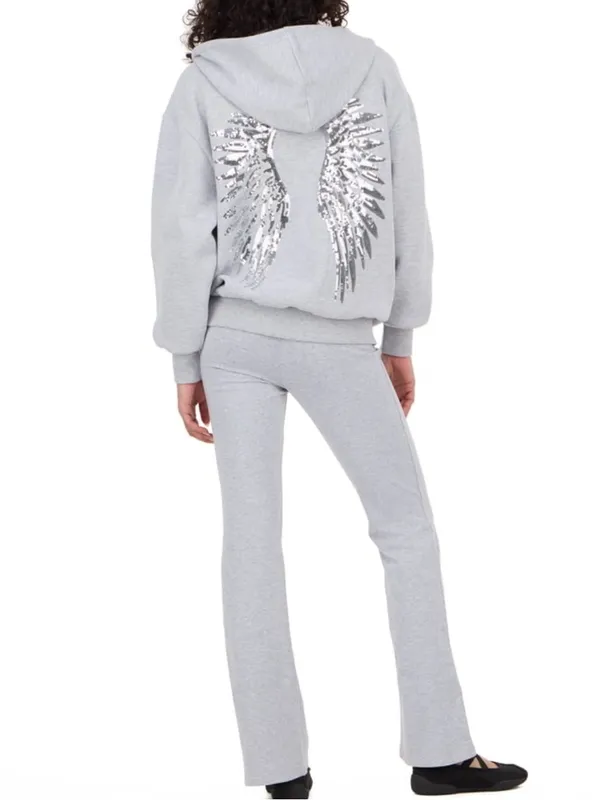 Forever 21 Sequin Angel Wings Grey Hooded Jacket - Image 3