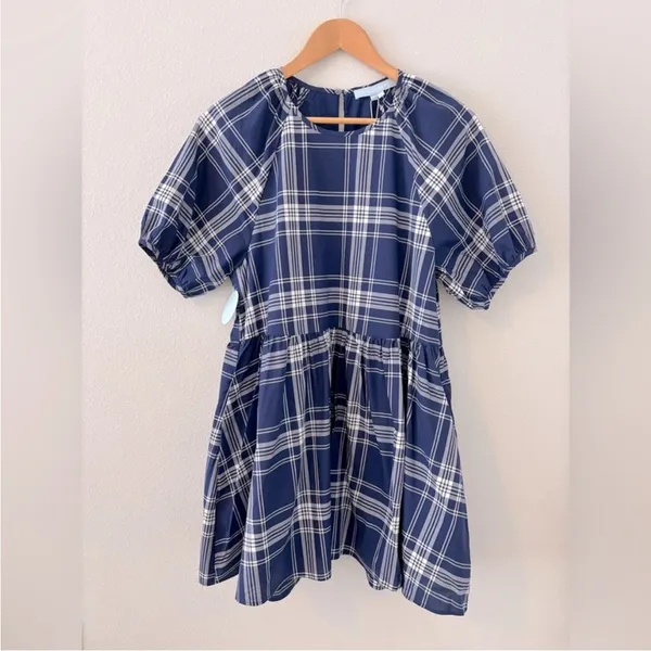 Hill House Norah Nap Navy Plaid Mini Dress Size Medium - Image 2