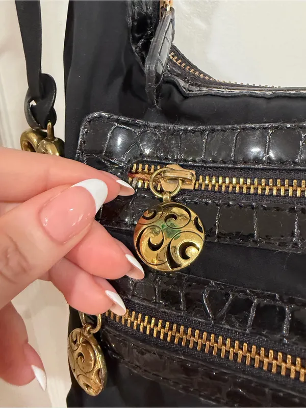Y2K Brighton Black Crossbody Bag with Gold Hardware and leather/ leopard design - Image 6