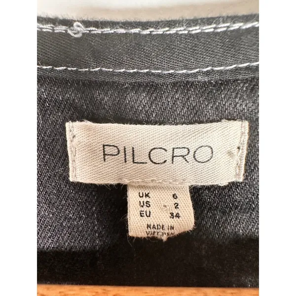 Pilcro Denim Mini Dress Womens 2 Black Zip Front Contrast Stitch‎ Racerback - Image 6