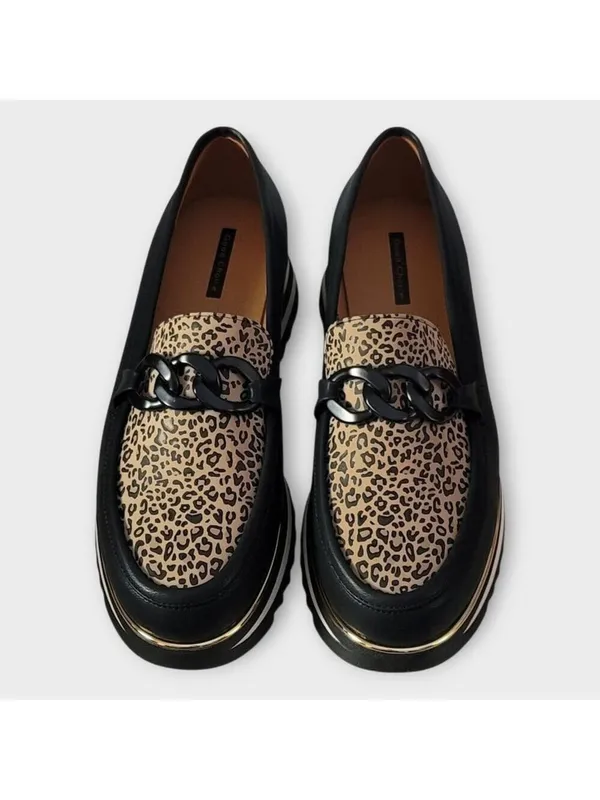 Good Choice Women's Geneva Animal Print Chain Slip On Platform Loafers Size 9 - Image 3
