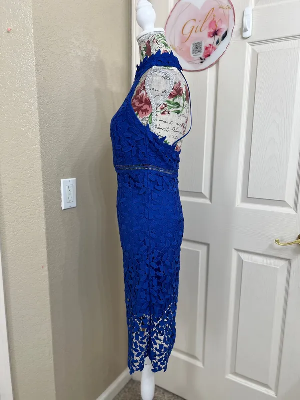Bardot Gemma Cobalt Blue Lace Halter Midi Dress Size 6 - Image 5