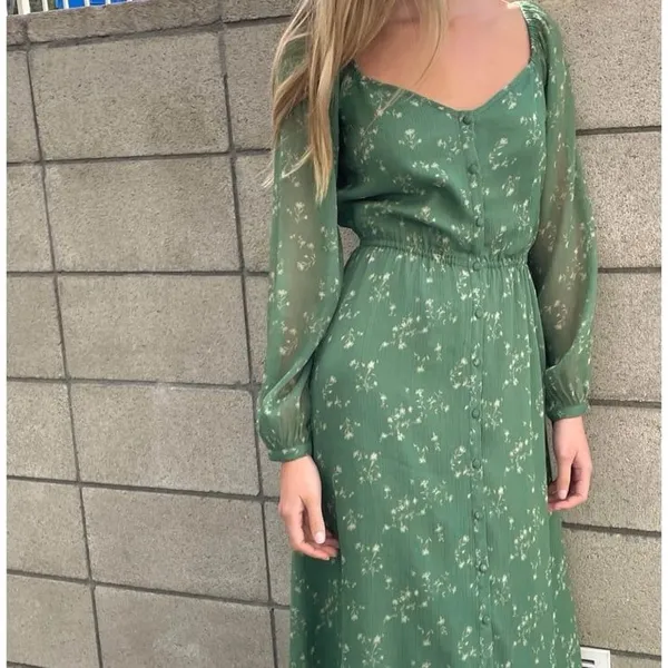 Reformation Oak + Fort Emerald Green Floral Button Front Long Sleeve Maxi Dress NWT M - Image 3