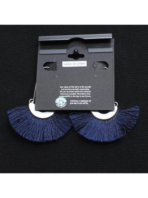 NWT The Sak Fashion Thread Fringe U Hoop Drop Earrings Blue / Silver Gray 2.5" - Image 2
