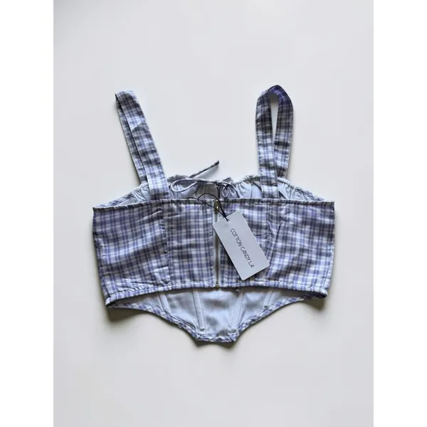 Cotton Candy LA Gingham Corset Top‎ Purple White Plaid Boned Crop Camisole Small - Image 2