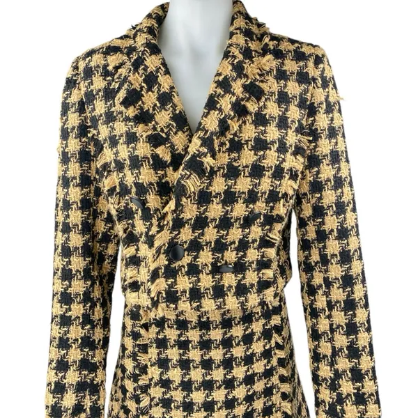 House of Harlow 1960 Yellow Black Gingham Long Sleeve Blazer Skirt 2 Pc Set S/M - Image 4