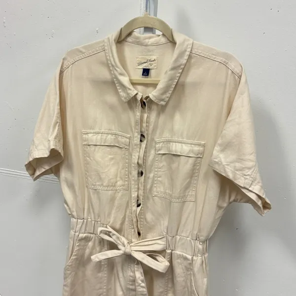 Universal Thread Cotton Utility Carpenter Jumpsuit 8 Short Sleeve Belted Cream - Image 4