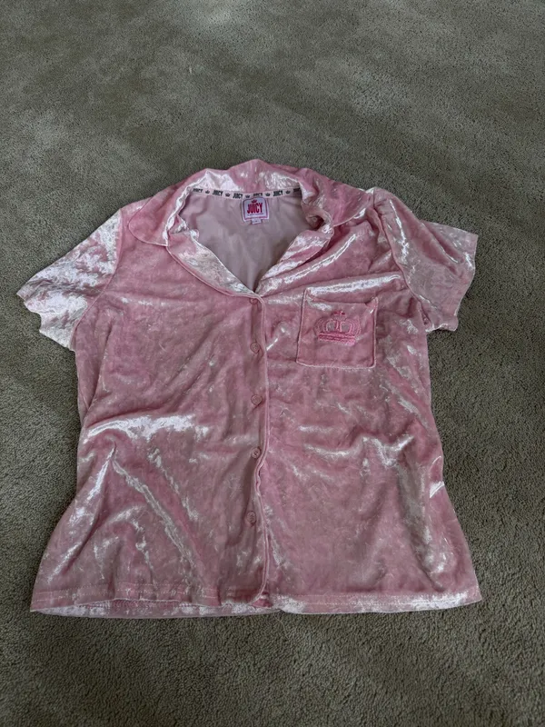 Juicy Couture Pink Crushed Velvet Pajama Top Size L - Image 2