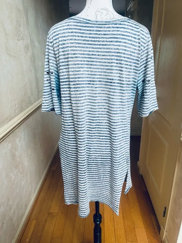 Free People We The Free Distressed Striped T-Shirt Medium Grunge Indie Sleaze M - Image 3