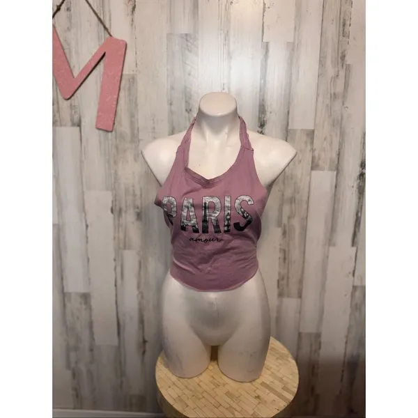 Paris Amour Pink Halter Crop Top Size Medium - Image 2