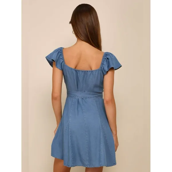 Lulus Sweetest Stance Blue Chambray Button-Front Mini Dress Size XS NWT Country - Image 2