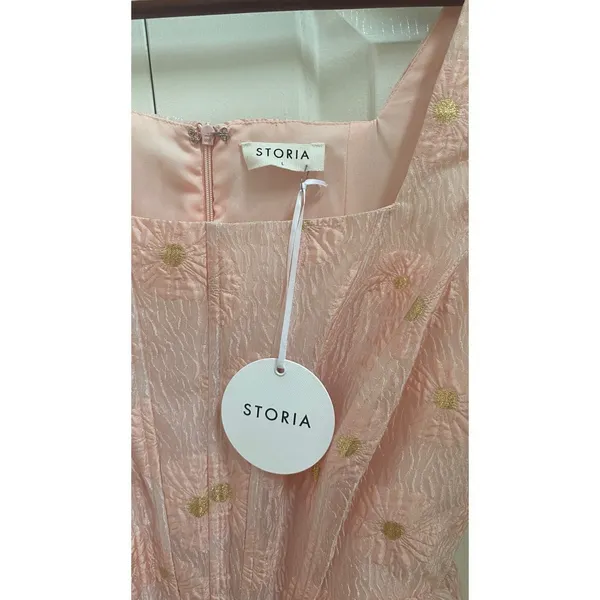 Storia Mini Dress Women L Pink Floral Corset Gold Coquette Balletcore Glinda - Image 7
