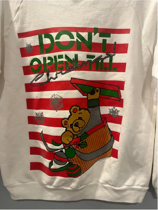 Vintage 80s Don't Open Till Christmas Bear Sweatshirt White Crewneck Graphic XL - Image 7