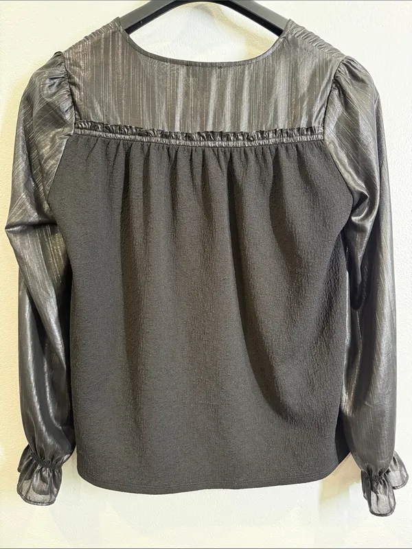 Anthropologie current air Bristol shiny black blouse size medium - Image 7