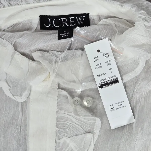 J. Crew Ruffle button-up shirt in crinkle chiffon‎ in Ivory 0 - Image 3