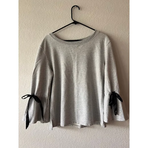 Sanctuary Tierney Ribbon Sleeve Sweatshirt Black Scoop Neck Bell Sleeve - Image 2