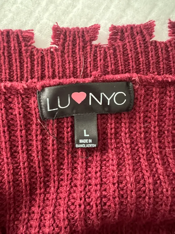LUV NYC Destructed V-Neck Sweater - Image 5
