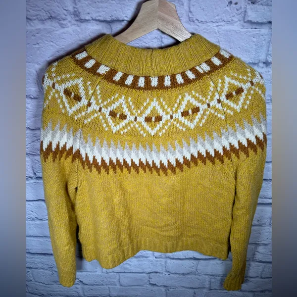 American Eagle Fair Isle Mustard‎ Yellow Pullover Sweater Womens size small - Image 5