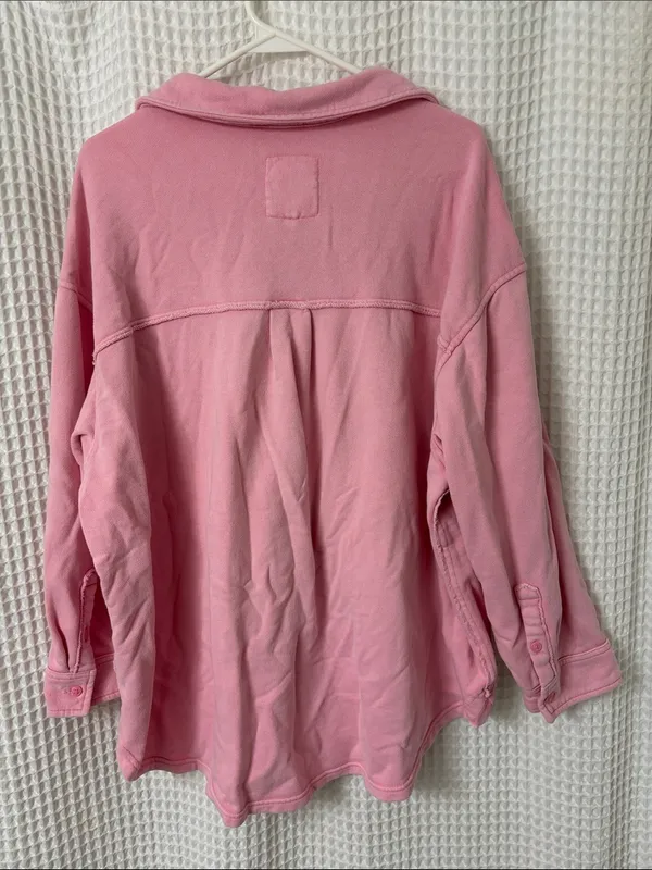 Aerie Lumber Jane Oversized Pink French Terry Shirt Button Down Womens Medium - Image 5