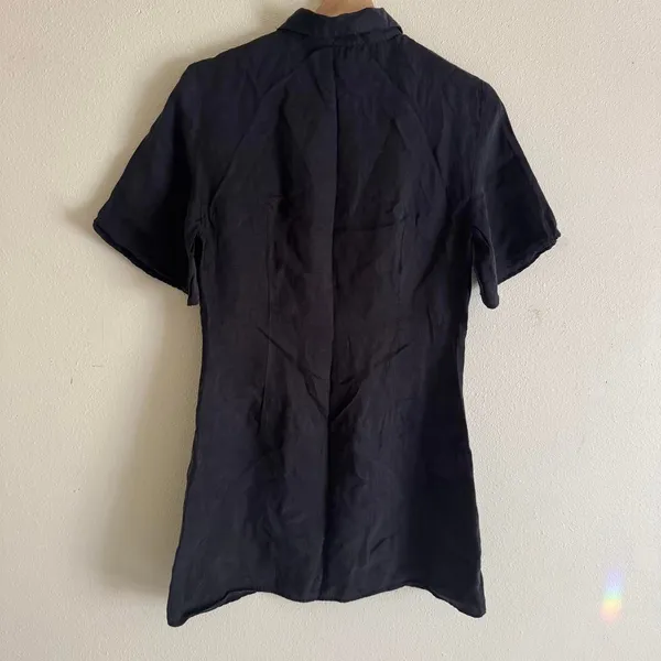 Zara Black Short Sleeve Button Down Collared Mini Shirt Dress Size Medium - Image 6