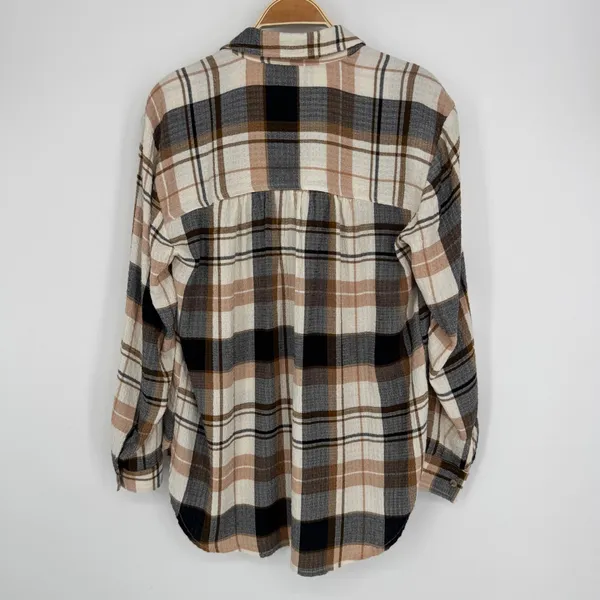 Anthropologie Pilcro Relaxed Long-Sleeve Checkered Shirt Small Brown Plaid Boho Casual Flannel - Image 7
