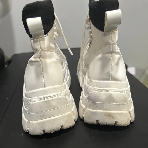 Mannarino White and Black Lace Up High-Top Boots - Image 7