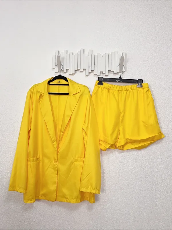 Miss Sparkling Bright Yellow Lightweight Blazer Shorts Two Piece Matching Set - Image 5