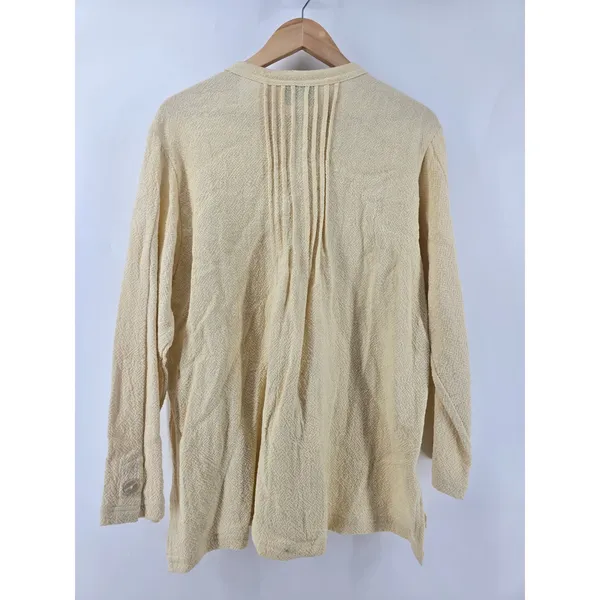 Toofan Cotton Cardigan Women Medium Yellow Pintuck Pleated Textured Button Front - Image 3
