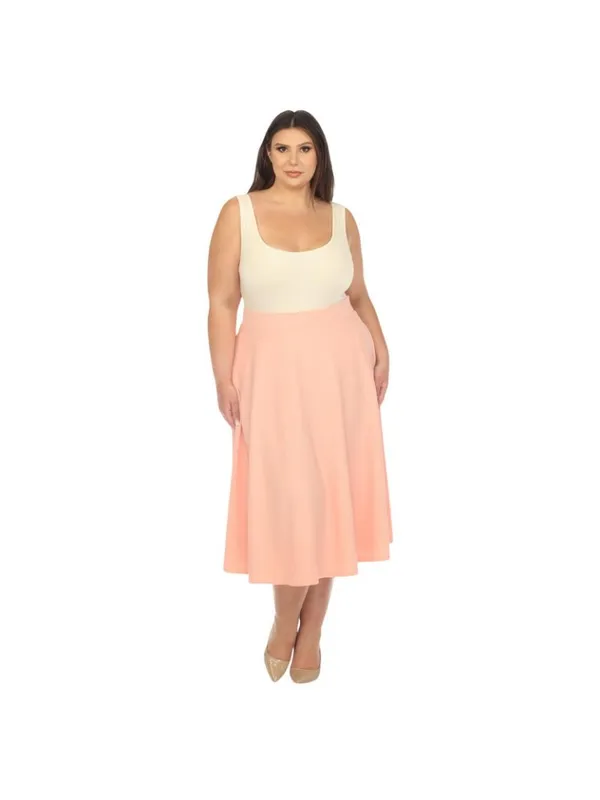 NWT White Mark Fit & Flare Midi Skirt with Pockets PS709 Peach Orange 2X - Image 5