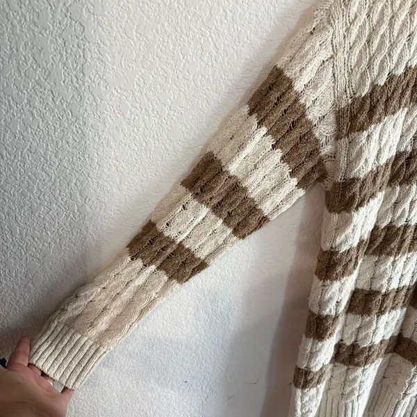 Pilcro by Anthropologie Womens Sweater Longline Ivory Beige Stripe Size XL - Image 6