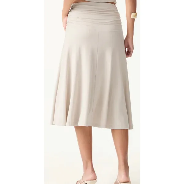 OGLmove Pure White Flowy Side Ruched A-Line Midi Skirt Size Medium New - Image 5
