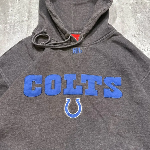 Vintage Y2K Grey and Blue Embroidered NFL Indianapolis Colts Hoodie Sweatshirt - Image 2