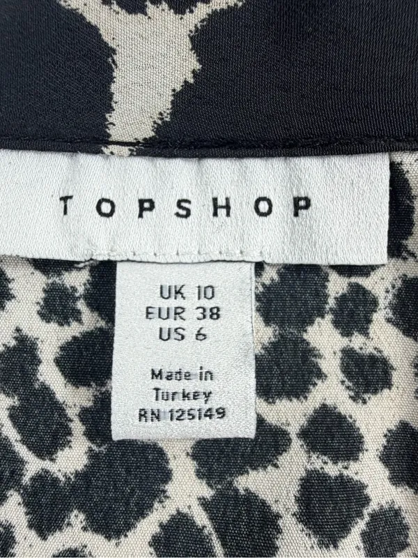 Topshop Safari Animal Leopard‎ Print Tie Waist Shirt Dress Puff Sleeve Womens 6 - Image 3