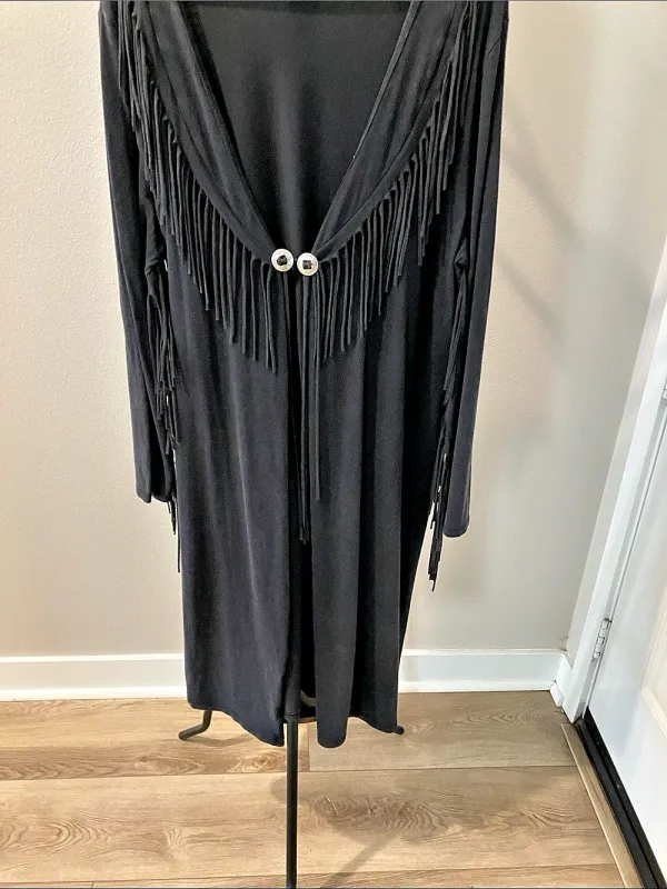 Wrangler Fringe Black silver concho boho longline cowgirl western chic - Image 2