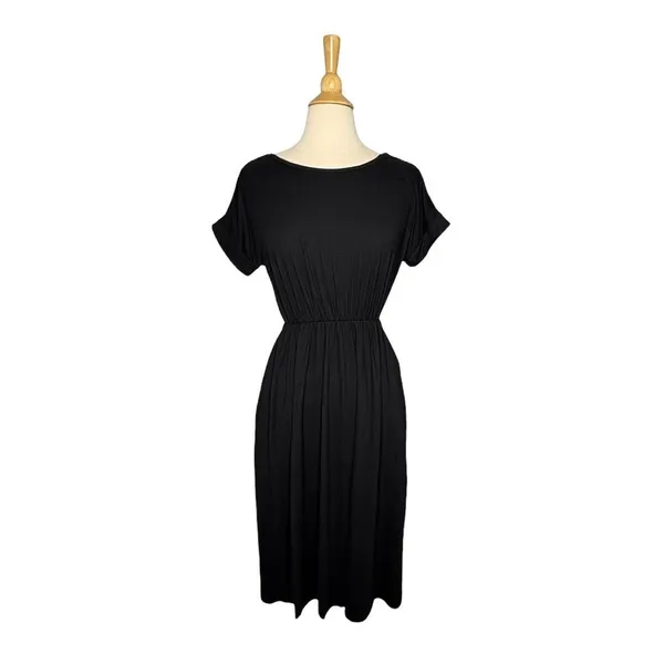 Entro Midi Dress Womens Small Black Open‎ Tie Back Short Sleeve Pockets 6164 - Image 4