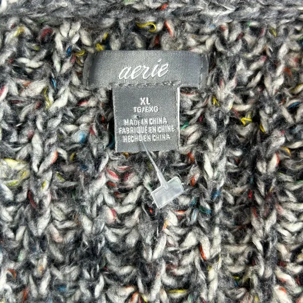 Aerie Chunky Lace Up Sweater XL Gray Confetti Knit Cozy Oversized Pullover - Image 13