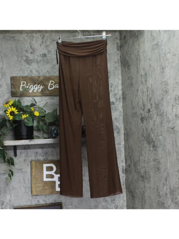 NWT Steve Madden Womens Mesh Wide Leg Swim Cover Pants 6107043S Espresso Brown S - Image 2